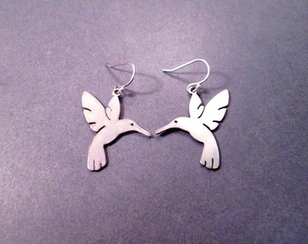 Hummingbird Earrings, Larger Size Stainless Steel Bird Pendants, Silver Dangle Earrings, FREE Shipping