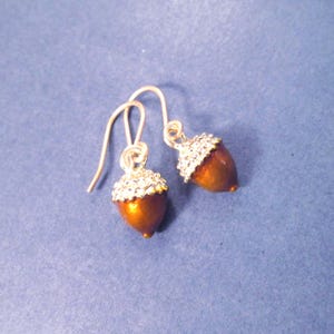 Acorn Earrings, Burnt Orange Enamel Lacquer, Gold Dangle Earrings, FREE Shipping