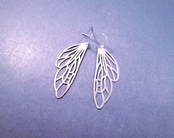 Butterfly Wing Earrings, Delicate Earrings, Rhodium Silver Dangle Earrings, FREE Shipping