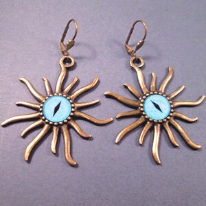 Larger Size Eyeball Earrings, They Came From Outer Space, Blue and Brass Dangle Earrings, FREE Shipping
