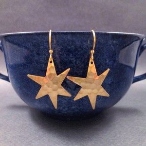 Star Earrings, Hammered Raw Brass Earrings, Gold Dangle Earrings, FREE Shipping