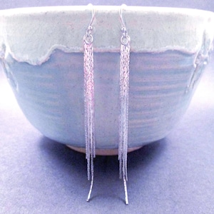 Rhodium Silver Tassel Earrings, Serpentine Chain Earrings, Long Dangle Earrings, FREE Shipping