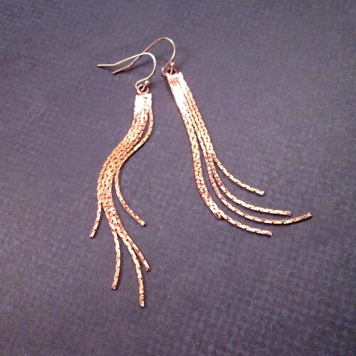 Rose Gold Tassel Earrings Tassel Earrings Fringe Earrings Etsy