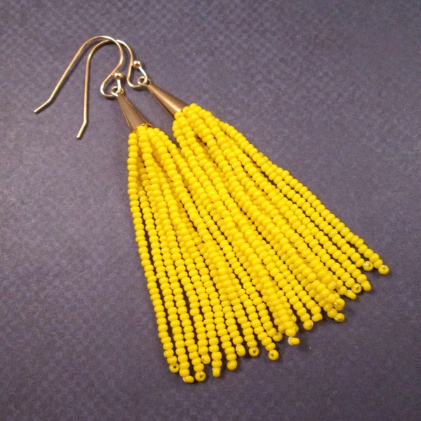Yellow Bead Earrings Etsy
