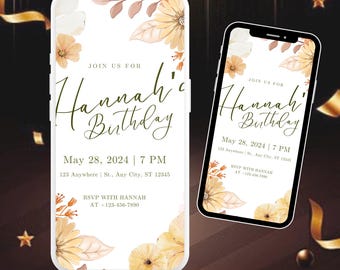 Evite o jantar de aniversário Black Tie: modelo floral glamouroso (download digital)