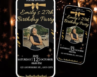 Modelo de convite para jantar de aniversário Black Tie: Glam eCard (download digital)