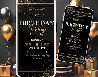 Modelo de convite para jantar de aniversário Black Tie: Glam Evite (download digital)