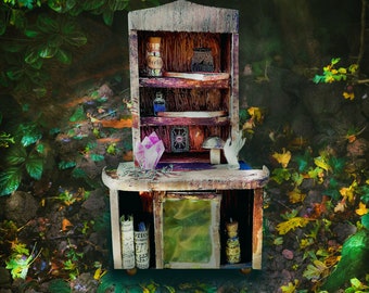 Miniature Cabinet Magic Mini Glass Bottles Book Shelf Crystals