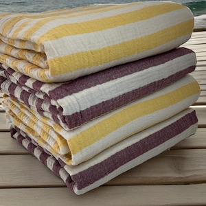 Handwoven Cotton Gauze Beach Towel: XL Striped Bath Towel