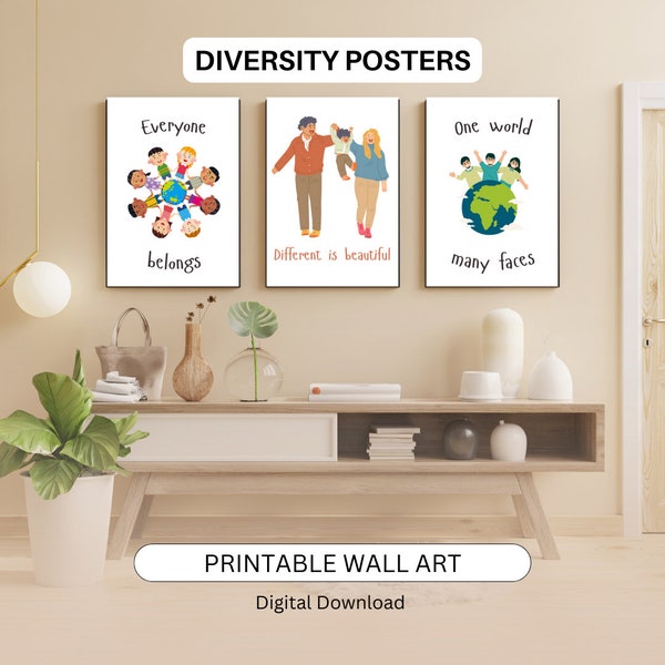 Diversity Children's Poster Set, Children's wall art, Inclusion decor, Classroom decoration, Kids room prints, Diversity slogans