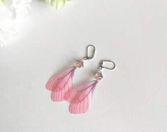 Handmade Dragonfly Pink Wings Dangle Earrings, Woman Earrings, Girl Earrings