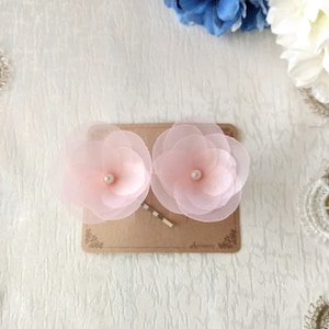 2 Pale Pink Organza Hair Pins,Bridal Hair Pins, Woman Hair Pins, Girl Hair Pins