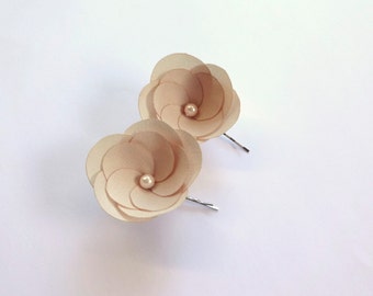 Champagne Fabric Flowers Hair Pins,Shoe Clips