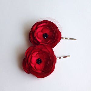 2 Red Rose Satin Handmade Hair Pins, Shoe Clips, Baby Snap Clips image 6