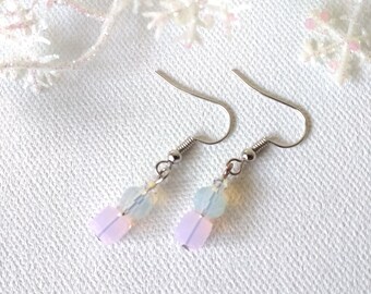 Rose Pink and White Opal Crystal Dangle Earrings,Bridal Jewelry, Woman Earrings, Girl Earrings