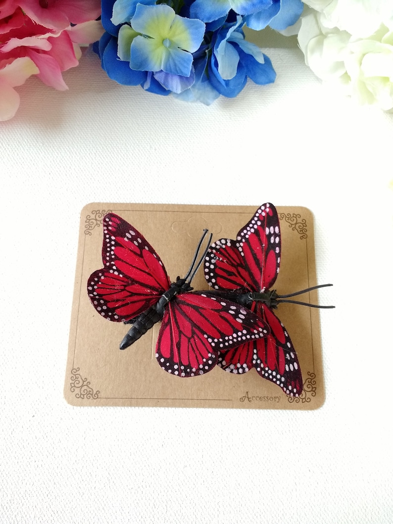 Small Red Butterflies Hair Clip, Woman Hair Clip, Girl Hair Clip image 6