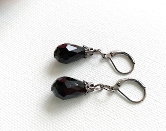 Black Crystal Dangle Earrings, Gothic Jewelry, Woman Earrings,