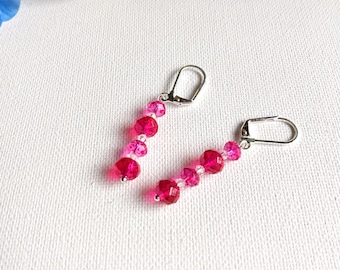 Shades of Fuchsia Pink Crystal Dangle Earrings, Woman Earrings