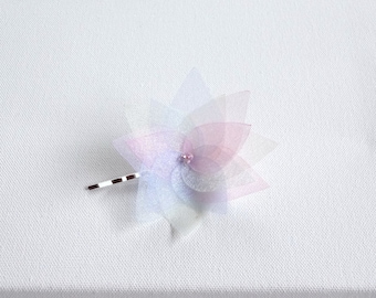 Small Unicorn Colors Lotus Organza Flower Hair Pin, Baby Snap Clip, Hair Clip, Brooch Pin