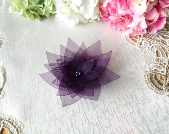 Large Purple Lotus Organza Flower Hair Pin, Baby Snap Clip, Hair Clip, Brooch Pin