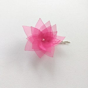 Pick 1 Organza Flower Hair Pin, Baby Snap Clip, Brooch Pin image 6