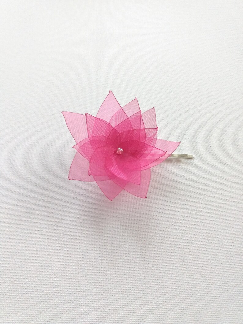 Pick 1 Organza Flower Hair Pin, Baby Snap Clip, Brooch Pin image 6