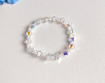Swarovski Clear Crystal Handmade Stretch Bracelet, Woman Bracelet, Girl Bracelet, Bridesmaid Bracelet