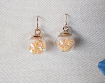 Apricot Bubble Dangle Earrings with Iridescent Stars, Woman Earrings, Girls Earrings