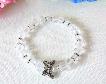 Swarovski Crystal Handmade Crystal Stretch Bracelet with Butterfly, Woman Bracelet, Girl Bracelet