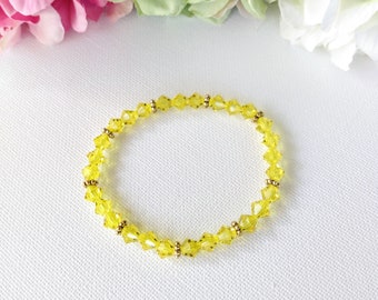 Swarovski Crystal Yellow Stretch Handmade Bracelet, Woman Bracelet, Girl Bracelet
