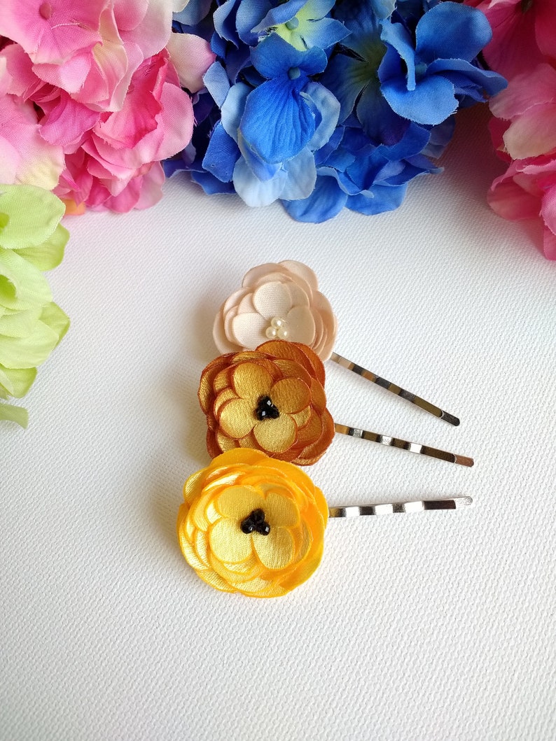 Pick 1 Tiny Fabric Flowers Hair Pin image 6