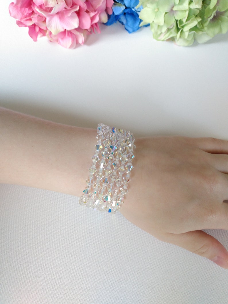 Swarovski Clear Crystal Handmade Stretch Bracelet, Woman Bracelet, Girl Bracelet, Bridesmaid Bracelet image 8