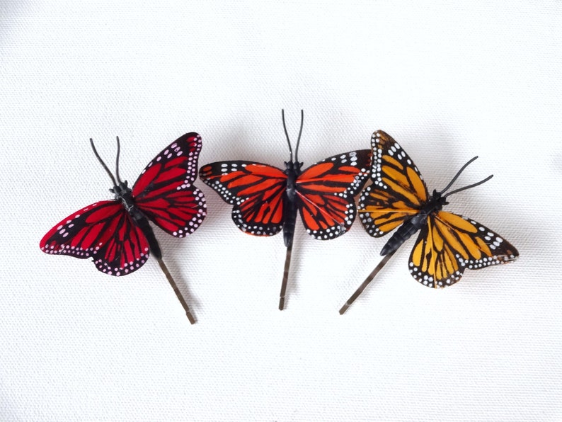 Small Green, Orange, Yellow, Red Butterfly Hair Pin image 1