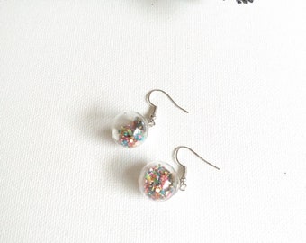 Bubble Dangle Earrings with Metallic Confetti, Woman Earrings, Girls Earrings