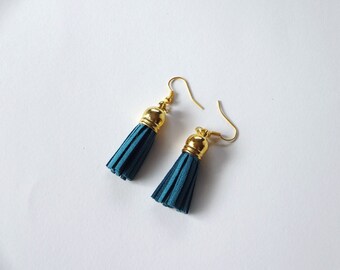 Pacific Blue Suede Tassel Earrings Dangle Earrings