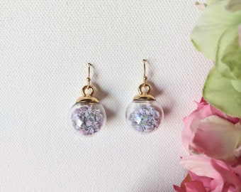 Bubble Dangle Earrings with Iridescent Stars, Woman Earrings, Girls Earrings