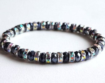 Crystal Handmade Charcoal Gray Stretch Bracelet, Woman Bracelet, Girl Bracelet