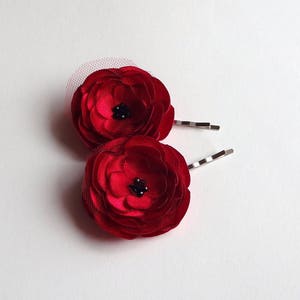 2 Red Rose Satin Handmade Hair Pins, Shoe Clips, Baby Snap Clips image 5