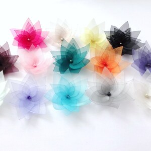 Pick 1 Organza Flower Hair Pin, Baby Snap Clip, Brooch Pin image 2