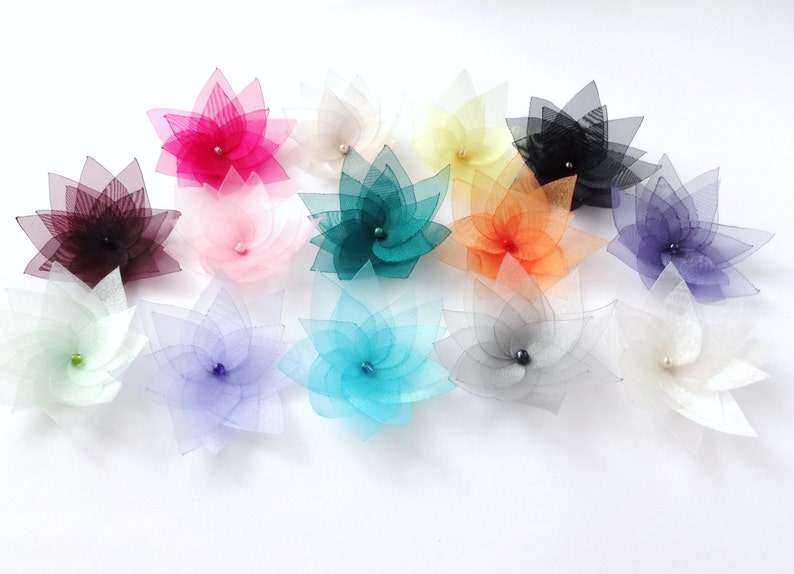 Pick 1 Organza Flower Hair Pin, Baby Snap Clip, Brooch Pin image 2