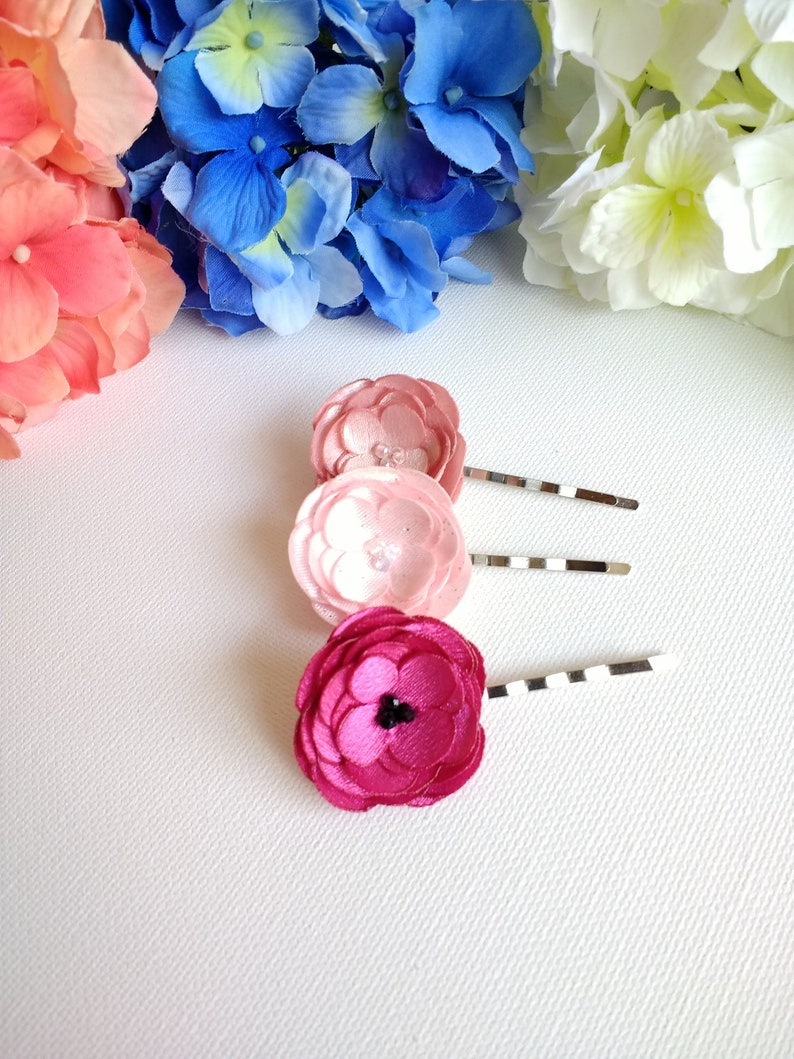 Pick 1 Tiny Fabric Flowers Hair Pin image 9