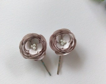 Sand Rose Satin Handmade Hair Pins, Shoe Clips, Baby Snap Clips