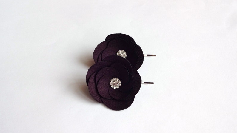 Eggplant Purple Flowers Hair Pins or Shoe Clips image 3