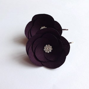 Eggplant Purple Flowers Hair Pins or Shoe Clips image 1