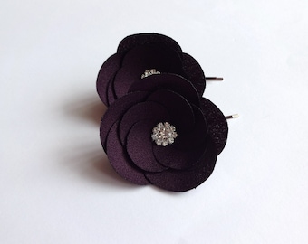 Eggplant Purple Flowers Hair Pins or Shoe Clips