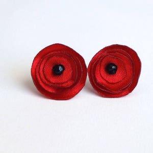 Red Satin Stud Earrings, Tiny Fabric Earrings,