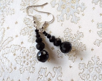 Black Crystal Dangle Earrings,Woman Earrings, Girl Earrings