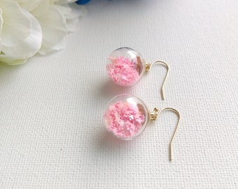 Pink Bubble Dangle Earrings with Iridescent Stars, Woman Earrings, Girls Earrings