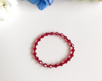 Swarovski Crystal Handmade Red Stretch Bracelet, Woman Bracelet, Girl Bracelet, Flower Girl Gift