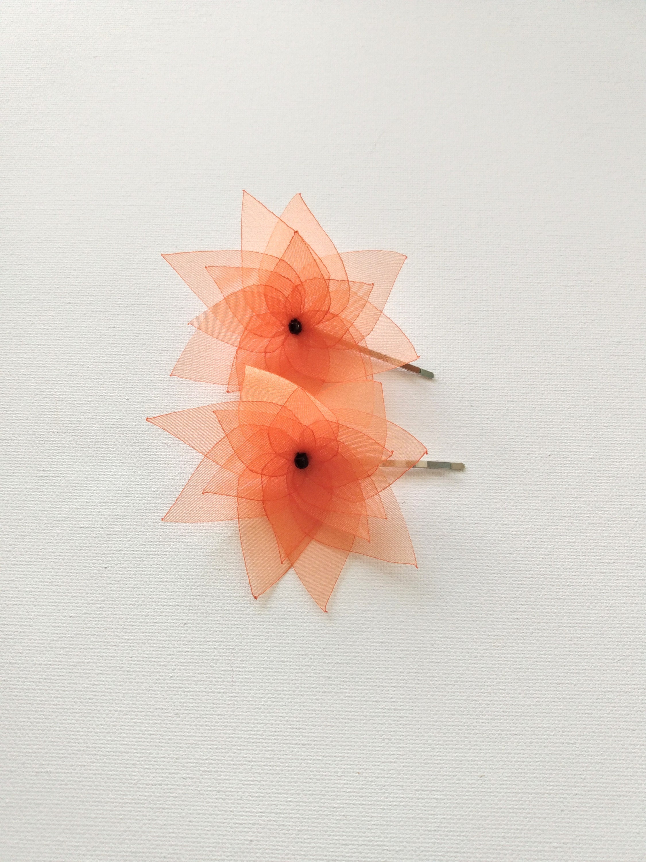 2 Orange Lotus Organza Flowers Hair Pins, Shoe Clips, Baby  display picture 2